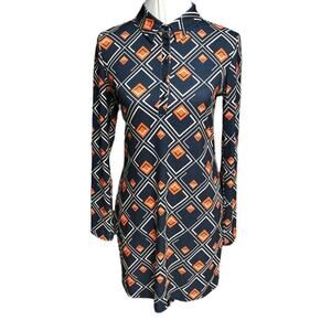 Zara Geometric Shape Pattern Mini Dress Navy Blue Orange White Size Medium